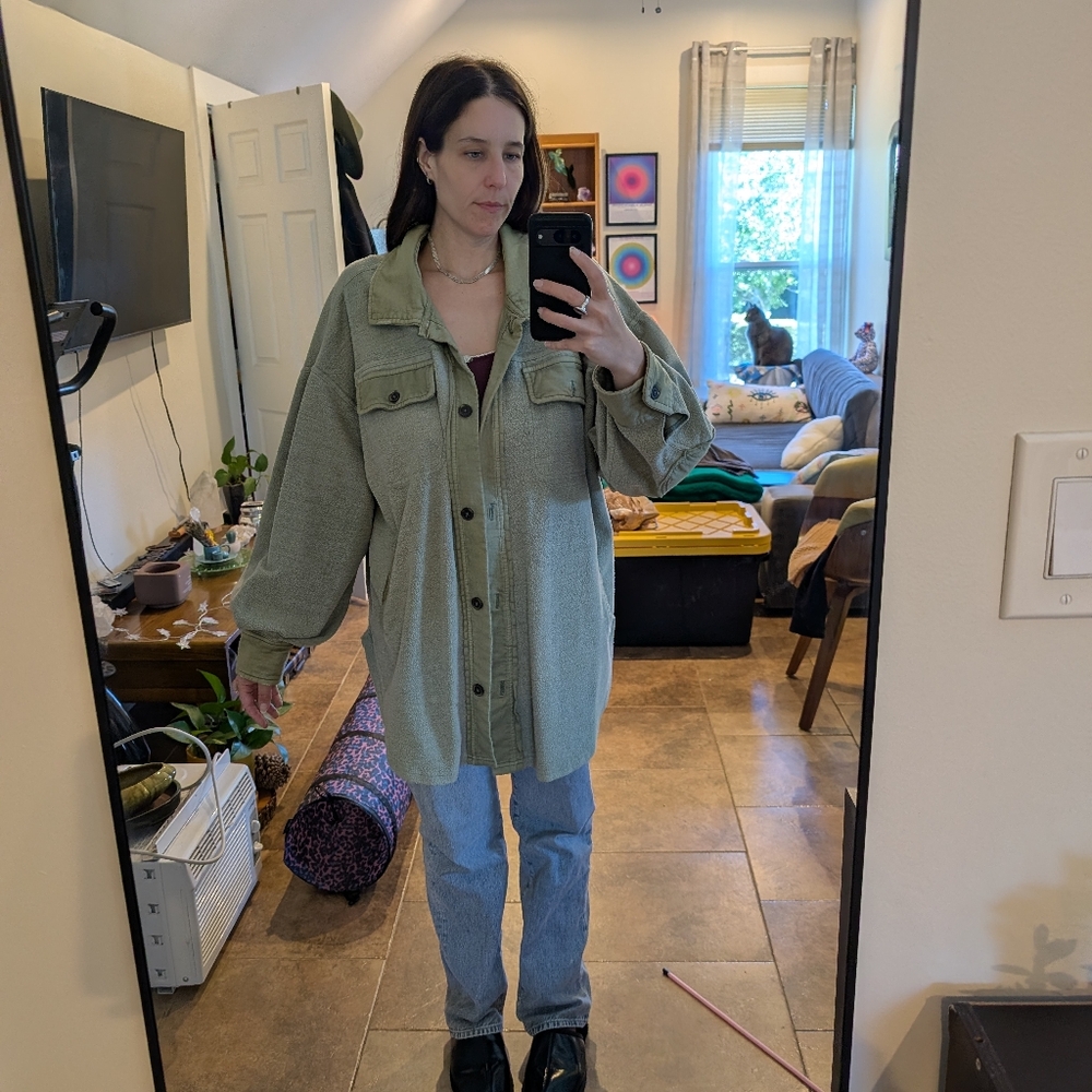 Free People - Oversized Sage Green Button-Front Jacket